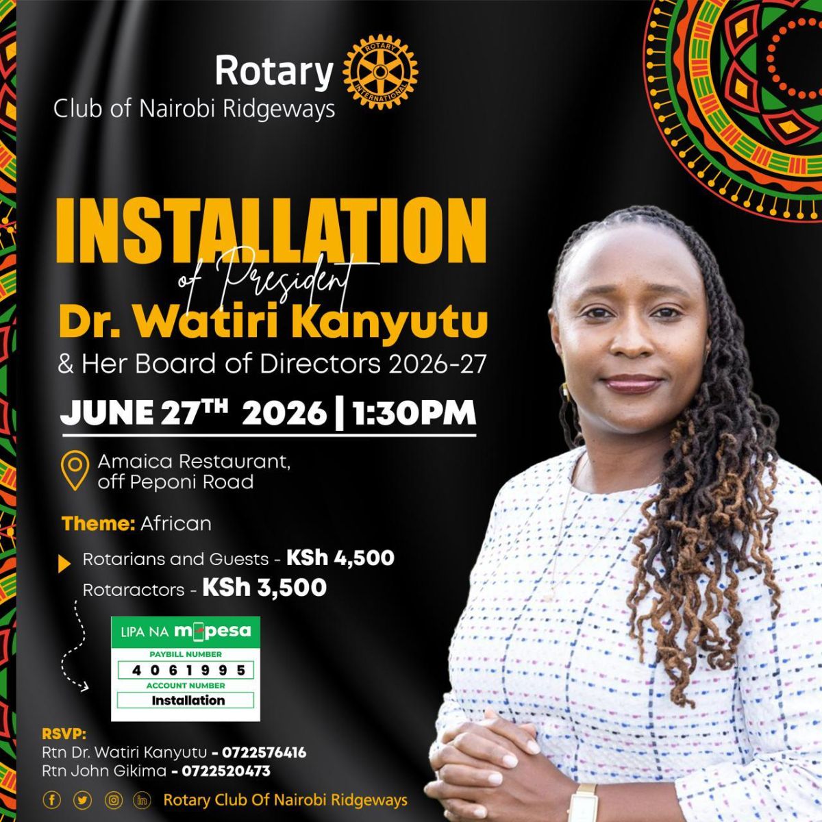 🎗️ Rotary Club of Nairobi Ridgeways: Presidential Installation Dinner